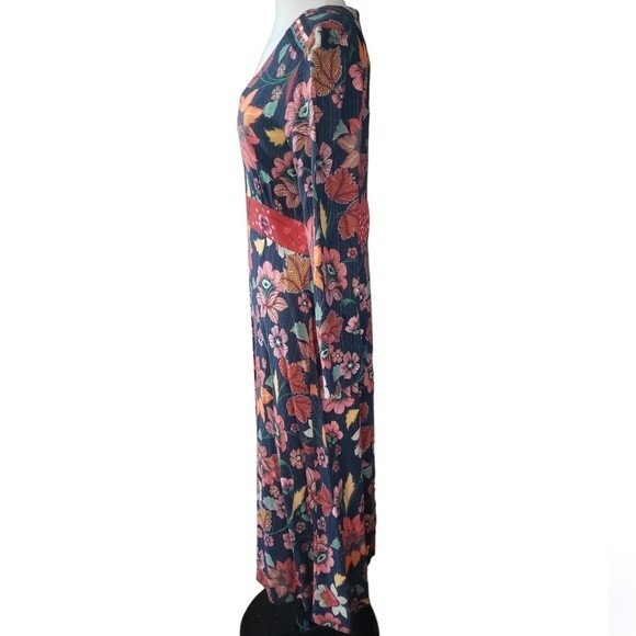 Aldomartins Midi Dress Womens M Millefluer Striped Floral Preppy Maximalist Navy - Picture 3 of 9